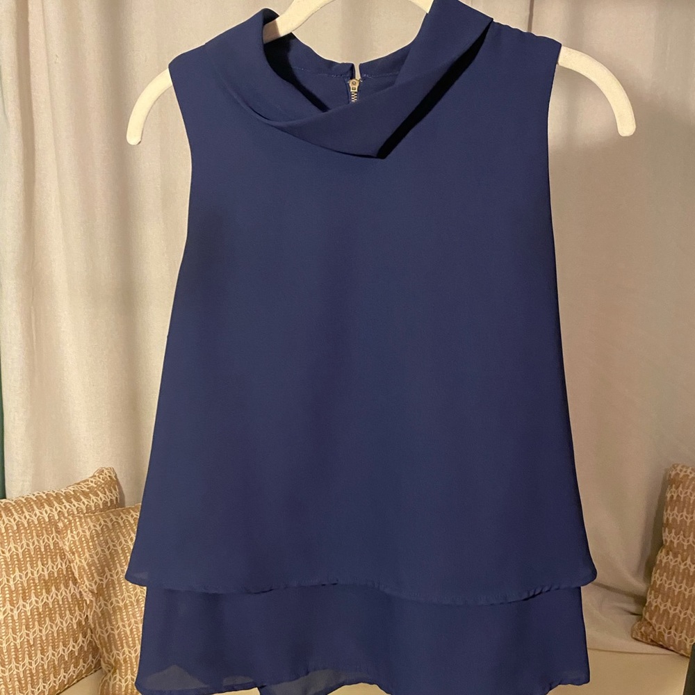 Blue high neck blouse